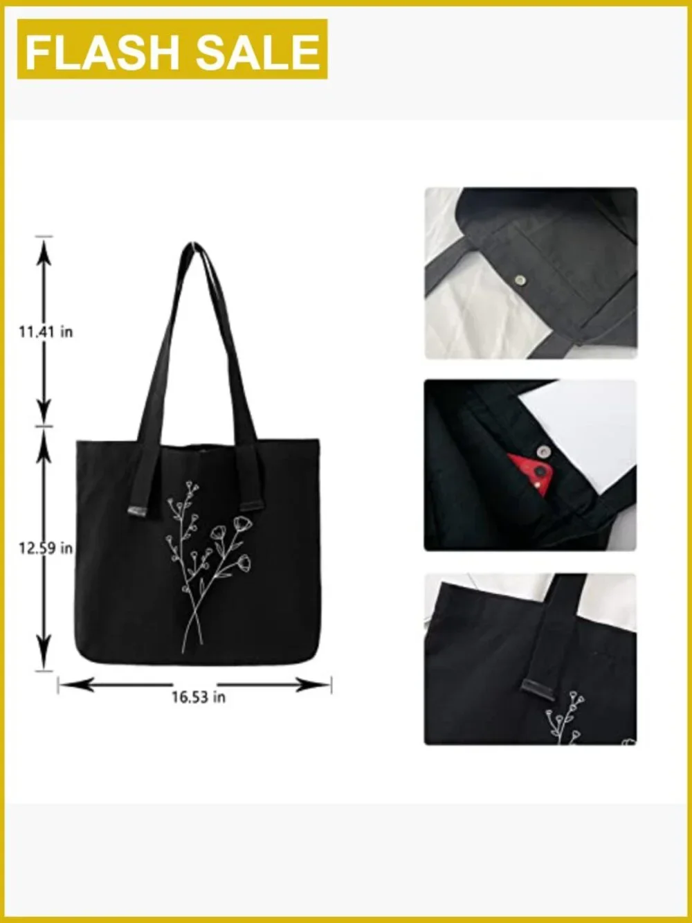 Canvas Tote Bag Floral Line Art Reusable Grocery Shopping Bag with Makeup Pouch